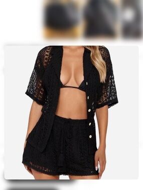 Fashion Nova Black Crochet Swim Coverup Set